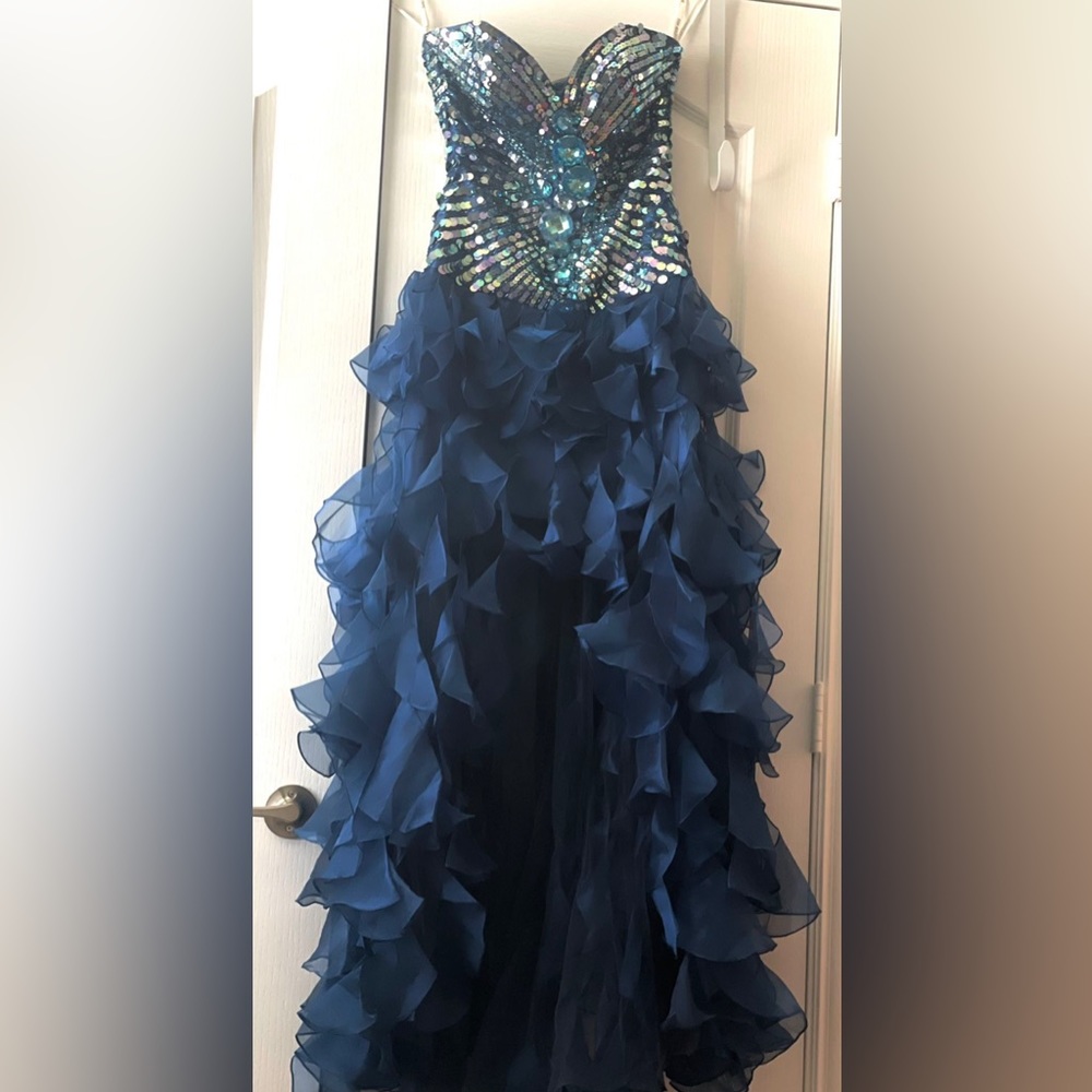 Sherri Hill Blue Sequin Prom Dress